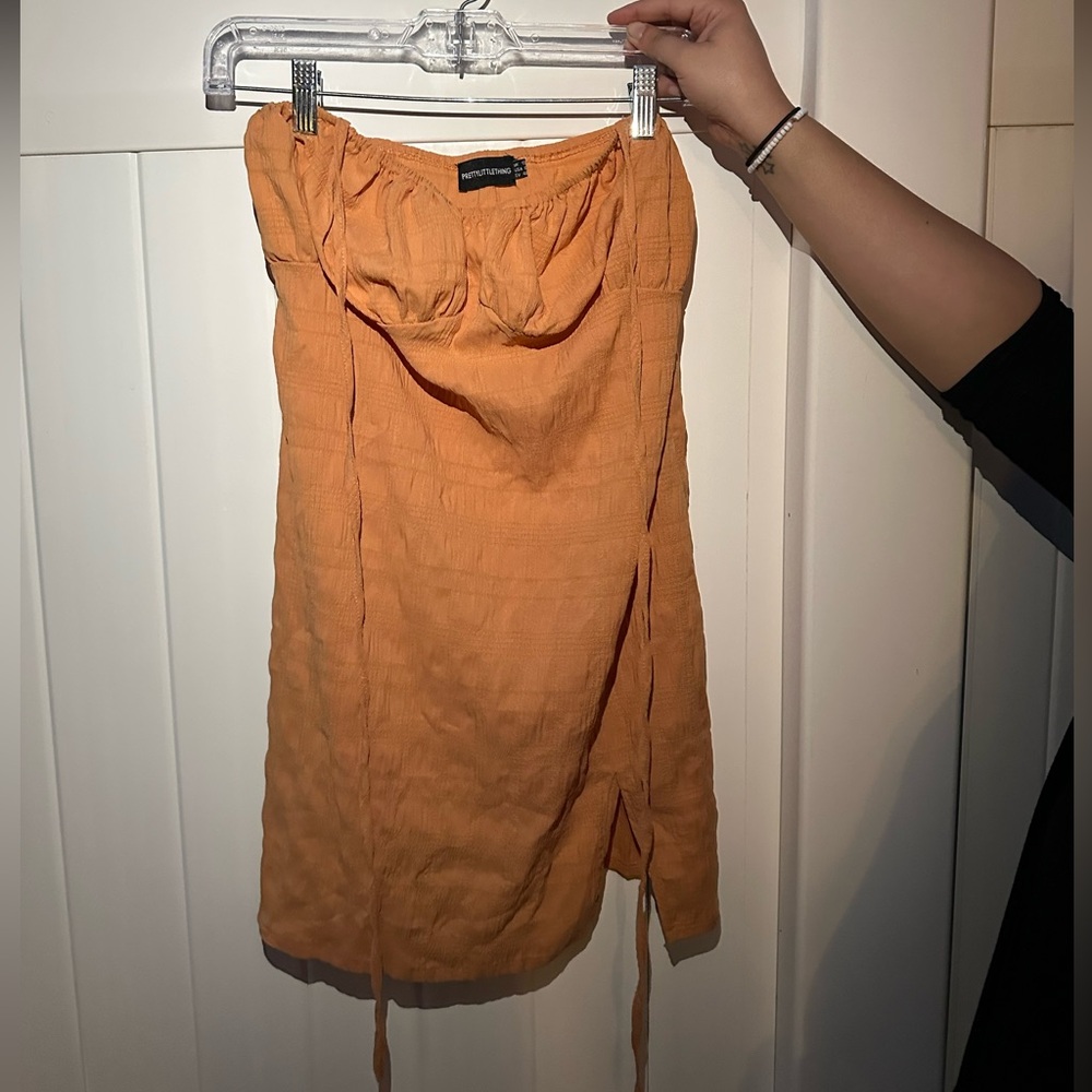 Pretty Little Thing Tangerine Dress with Neck Tie